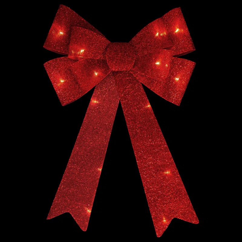 24" LED Lighted Red Tinsel Bow Christmas Decoration | Wayfair North America