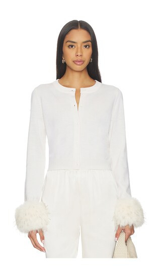 Alice + Olivia Dollie Faux Fur Cuff Cardigan in White. - size XL | Revolve Clothing (Global)