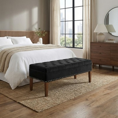 Airsurfer Large Black Velvet Bench Elegant Upholstered Bedroom Bench Footrest, Storage Seating for Bedroom Style and Storage | Target