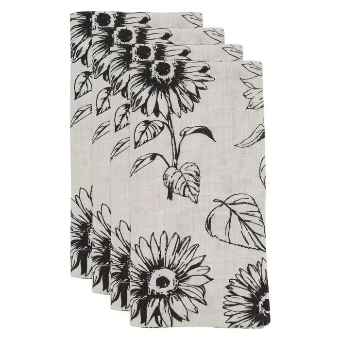 Saro Lifestyle Cloth Table Napkins With Sunflower Design (Set of 4), 20"x20", Ivory | Target