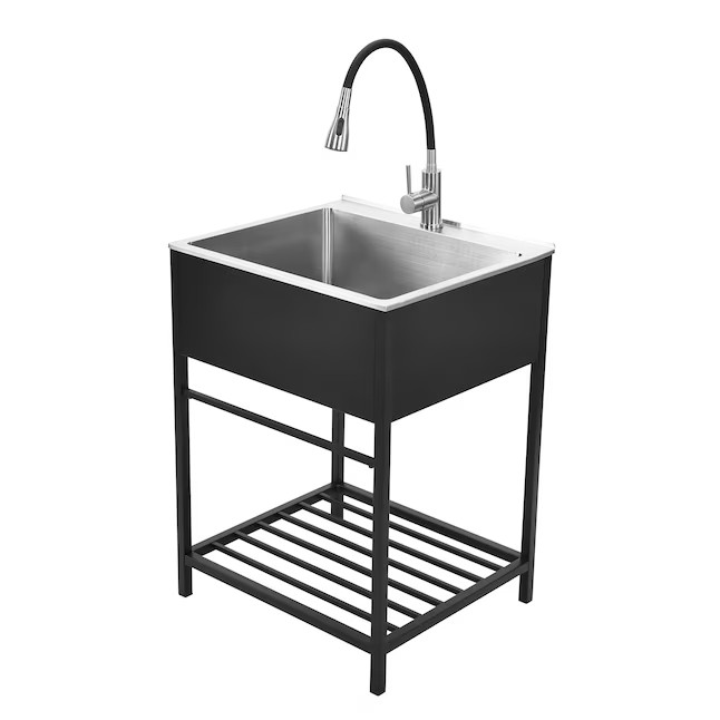 Style Selections 22-in x 25-in 1 -Basin Black Freestanding Laundry sink with Faucet | Lowe's