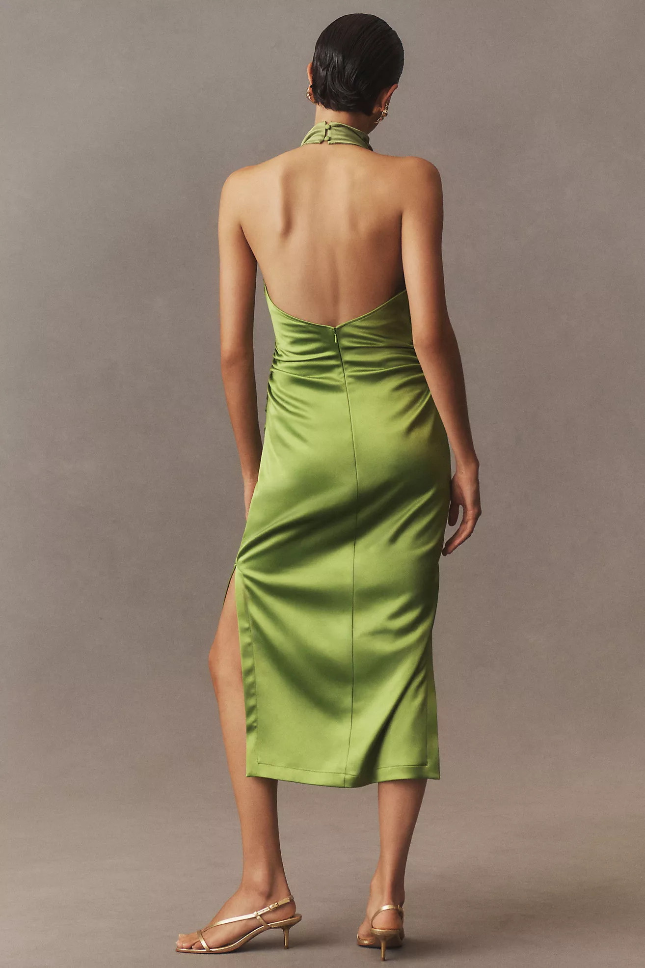 BHLDN Holly Halter Stretch Satin Midi Dress | Anthropologie (US)