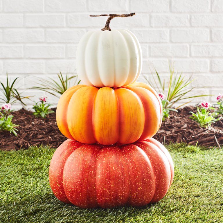 Way to Celebrate Harvest 22.5" Height Traditional Orange Stack Pumpkin Decoration | Walmart (US)