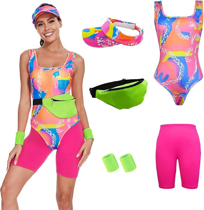 80s 90s Workout Costume for Women Halloween Costumes Cosplay Outfits Swimwear Suit Leotard Leggin... | Amazon (US)