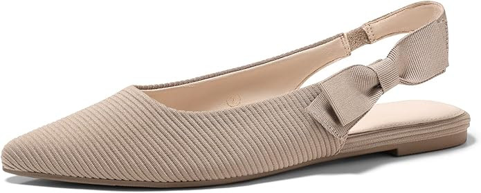 Coutgo Womens Slingback Flats Bow Pointed Closed Toe Dress Shoes Slip on Work Party Shoes | Amazon (US)