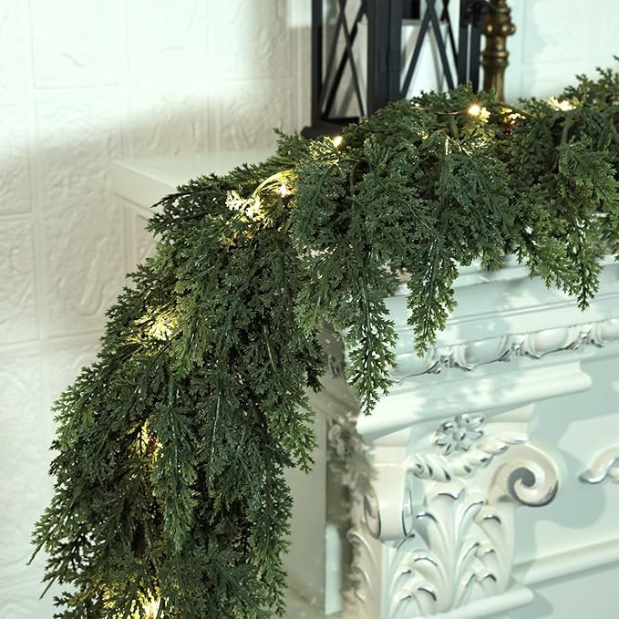 Realistic Christmas Garland with Lights-8 Lighting Modes 6FT Real Touch Lush Artificial Prelit Ce... | Amazon (US)