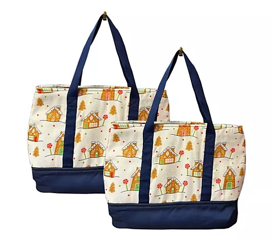 Temp-tations Seasonal Set of (2) Insulated Tote Bags w/ Pockets - QVC.com | QVC