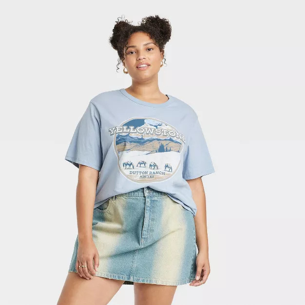 Women's Yellowstone Short Sleeve Graphic T-Shirt - Blue | Target