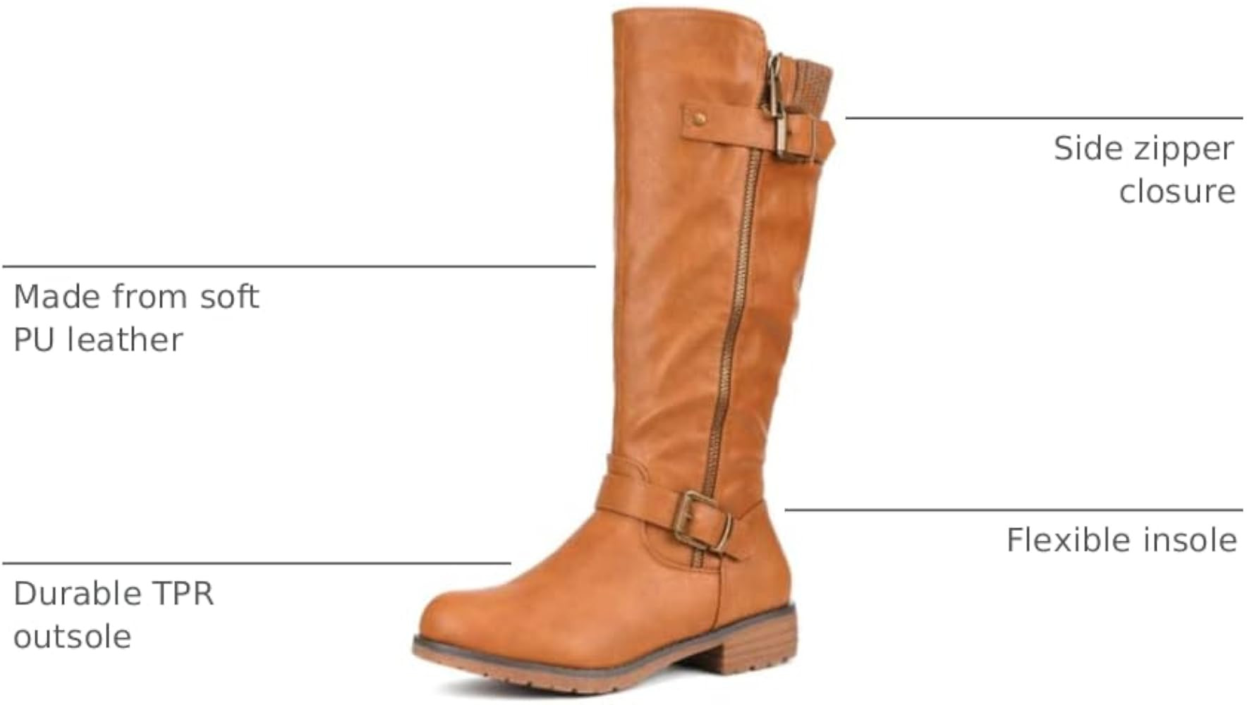 DREAM PAIRS Women's Knee High Boots Comfortable Riding Boots Side Zipper Fall Boots with Buckle | Amazon (US)