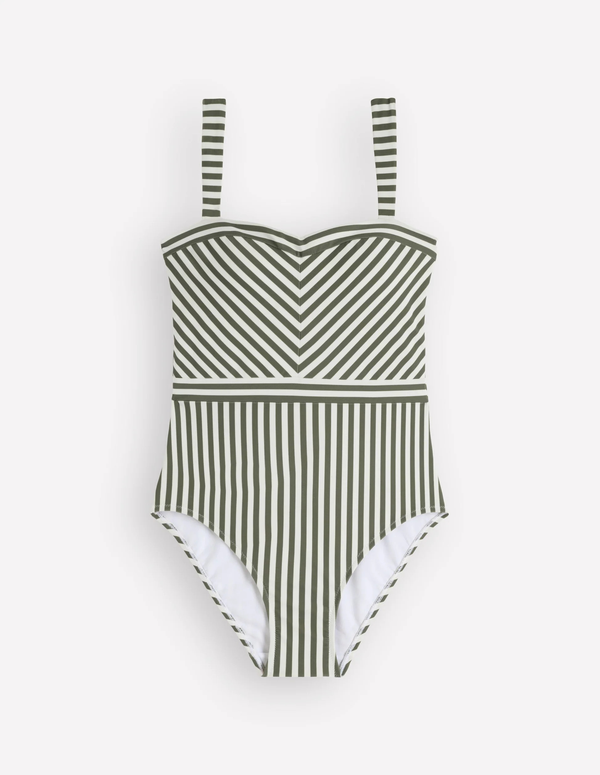 Clean Sweetheart Swimsuit-Olive Ivory Stripe | Boden (US)