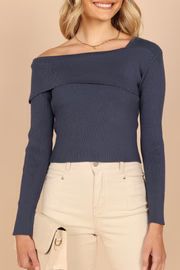 Alicia One Shoulder Knit Sweater - Midnight Blue | Petal & Pup (US)