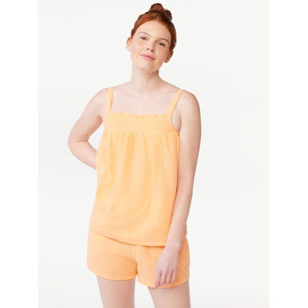 Joyspun Women's Gauze Smocked Cami Top and Shorts Sleep Set, Sizes S to 3X | Walmart (US)
