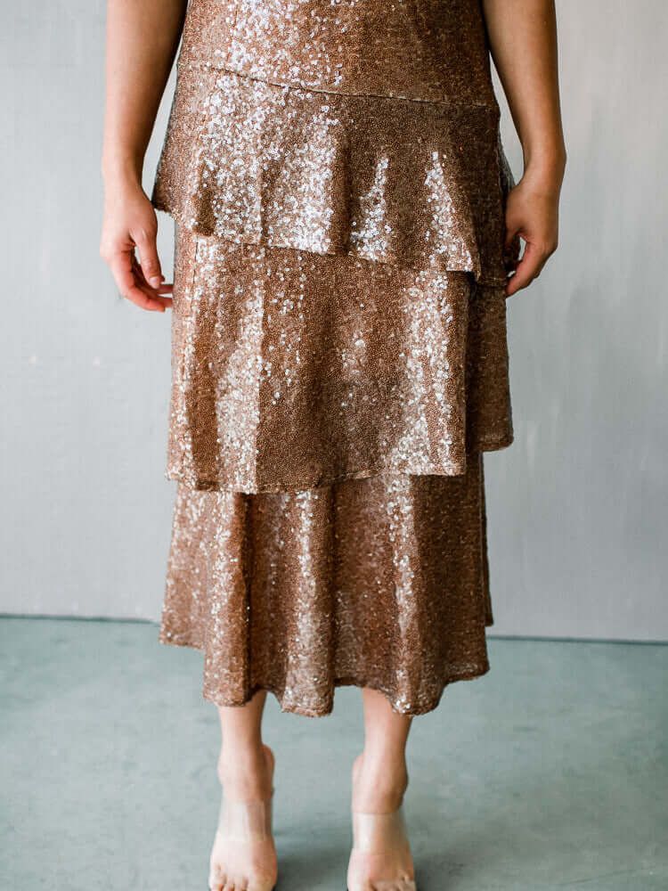 Butterscotch Sequin Midi Skirt | Confête
