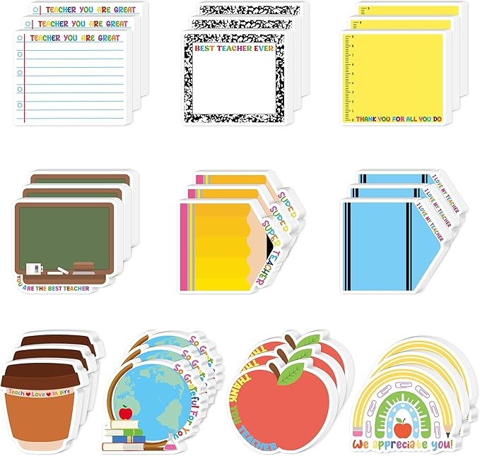 Xqumoi 30 Pack Teacher Appreciation Sticky Notes - Teacher Notepads Blackboard Apple Pencil Shape... | Amazon (US)
