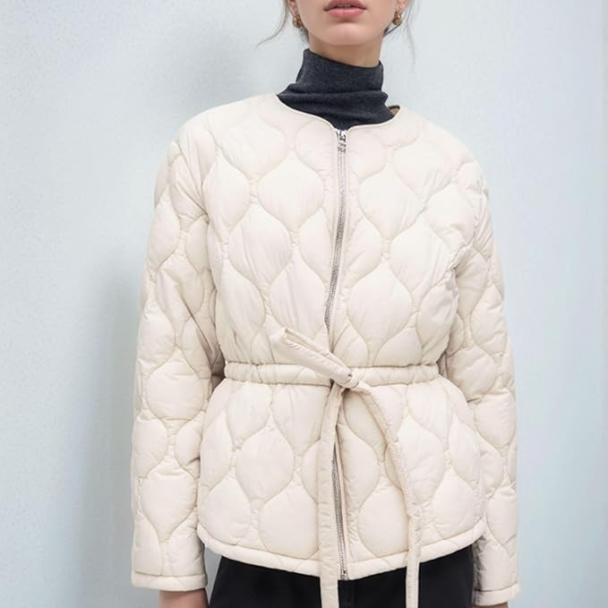 Chevara Women’s Trendy Quilted Jacket Lightweight Zip Up Cropped Puffer Jackets Belted Winter C... | Amazon (US)