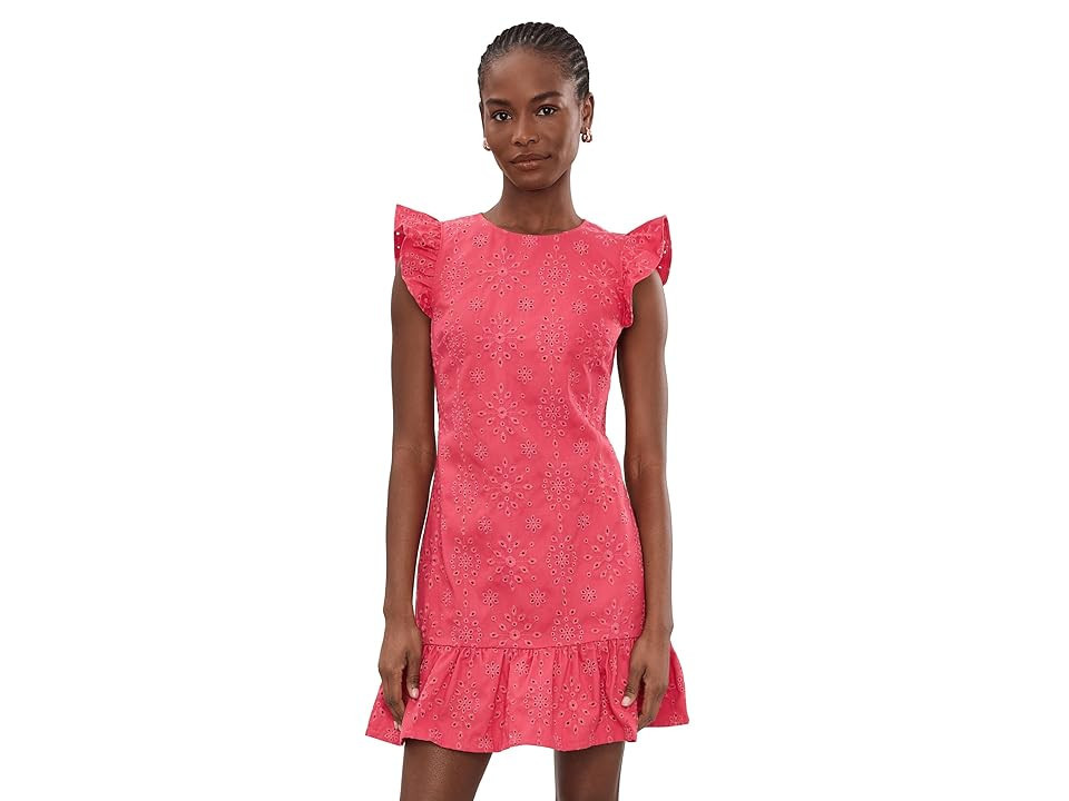 CeCe Denim Flutter Sleeve Ruffle Hem Mini Dress Women's Dress Claret Red: 0 | Zappos.com