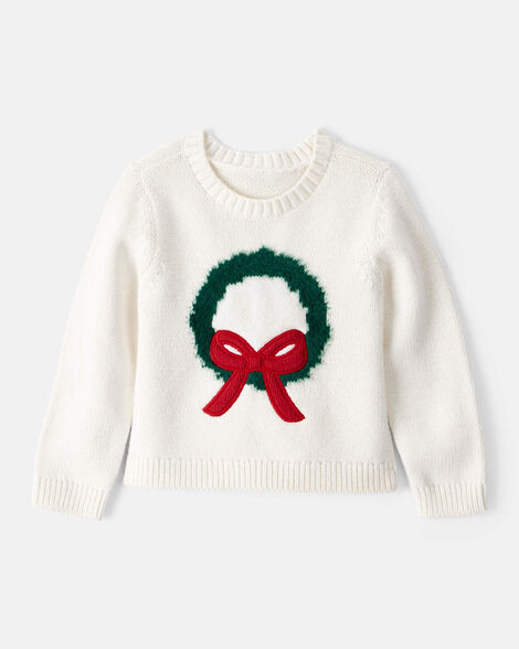 Toddler Girl Christmas Wreath Long-Sleeve Sweater - White | Carter's Inc