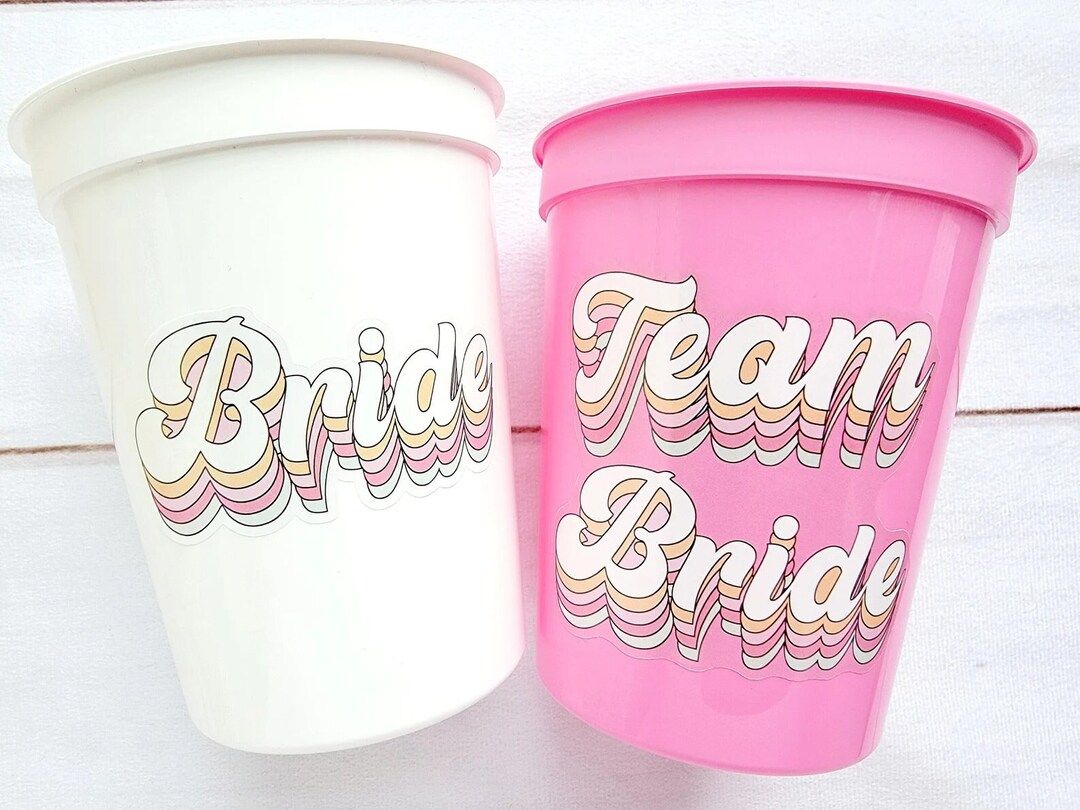 BRIDE and TEAM BRIDE Party Cups Bachelorette Party Cups Pink Wedding Cups Bachelorette Party Favo... | Etsy (US)