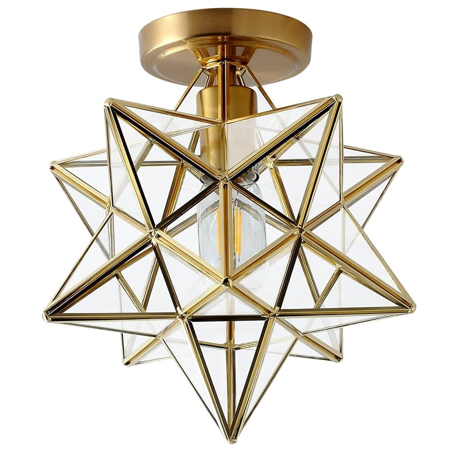 Aiwen 9.84" Moravian Star Flush Mount Ceiling Light Fixture, Modern Gold Metal Frame with Clear G... | Amazon (US)