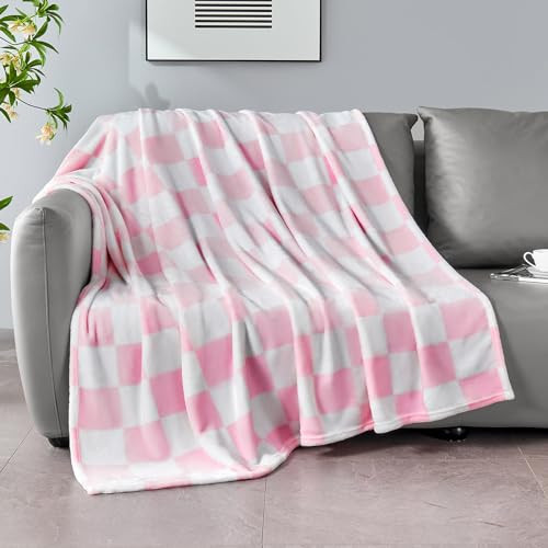 Edenleaf Pink Checkered Blanket, Soft Cozy Fleece Checkered Throw Blankets for Bed Sofa Couch Camping, Ultra Fluffy Throws for All Seasons, 60x80 Inch, Pink | Amazon (US)