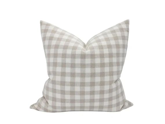 DALLAS || Gingham Linen Pillow Cover Neutral Plaid Linen Check Linen Pillow Modern Farmhouse Plai... | Etsy (US)