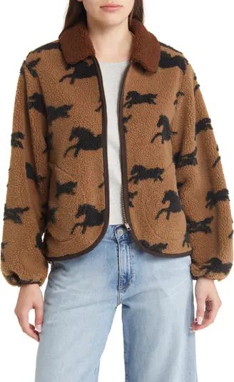 The Pasture Horse Print Faux Shearling Jacket | Nordstrom