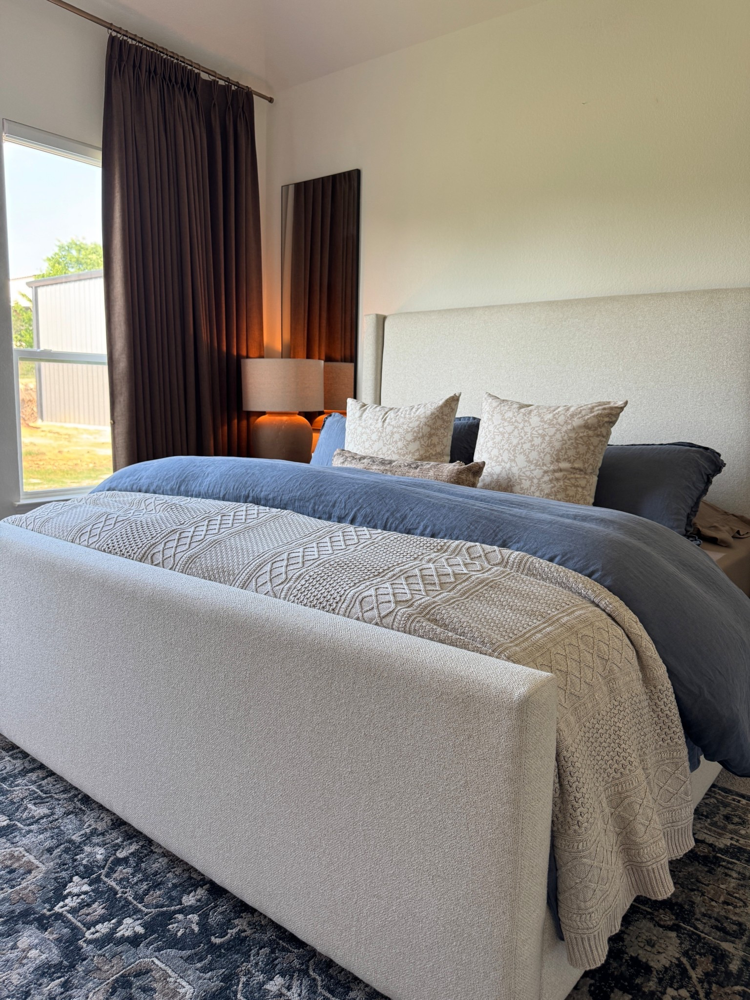 King size bed, bedding, curtains, blue decor, cozy decor, warm and collected, primary bedroom, modern farmhouse 

#LTKmomlife #LTKHome