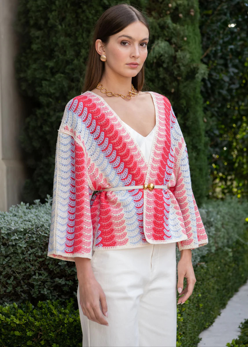 Eileen Open Front Multicolor Knit Cardigan - Red | Benaar La