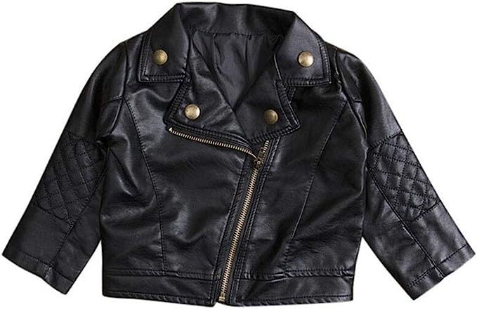 UNIQUEONE Baby Boys Girls Kids Outfits Spring Autumn PU Faux Leather Lapel Jacket Oblique Zipper ... | Amazon (US)