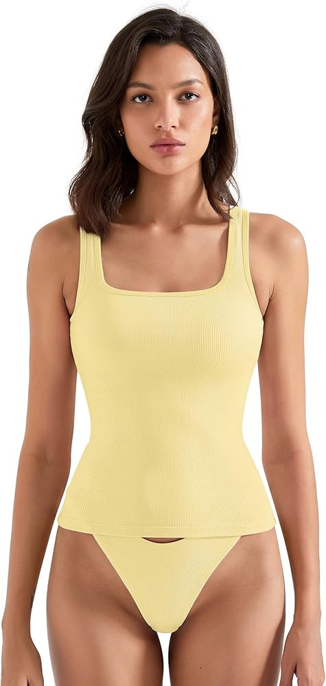 SUUKSESS Women Cotton Ribbed Summer Going Out Tops Padded Trendy Basic Tank Tops | Amazon (US)