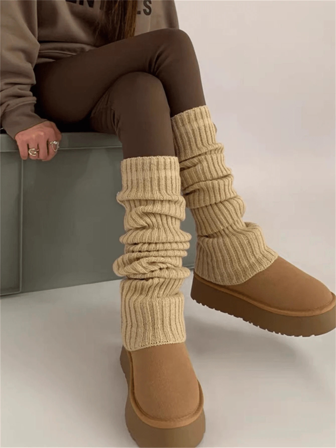 70cm Thick&Long Japanese-Style Knitted Leg Warmers For Women, Autumn/Winter Thigh High Leg Warmer... | SHEIN