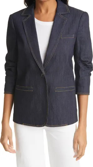 Khloe Ruched Sleeve Denim Blazer | Nordstrom
