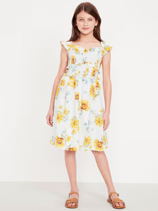 Printed Flutter-Sleeve Smocked Fit and Flare Dress for Girls | Old Navy | Old Navy (US)