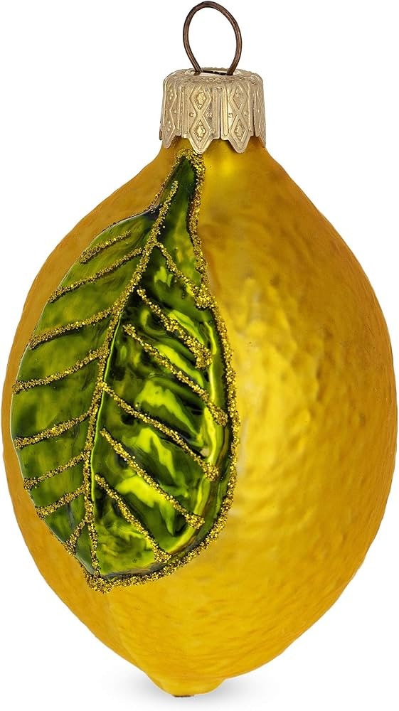 Lemon with Leaf Mini Glass Christmas Ornament | Amazon (US)