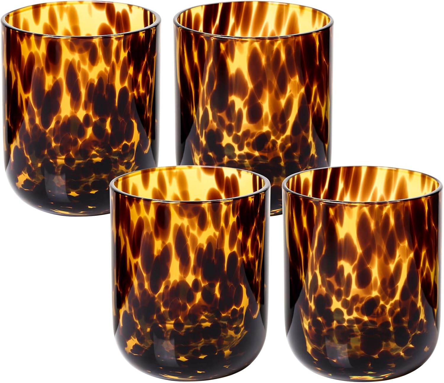 Tortoise Shell Drinking Glasses Set of 4, Brown Decorative Tortoise Shell Tumbler Cups for Wine & Drinks，Drinking Glasses for Wedding Gifts, Housewarming, Cocktail Party (4, 10oz) | Amazon (US)