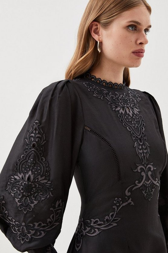 Lydia Millen Petite Cotton Cutwork Embroidered Woven Mini Dress | Karen Millen US