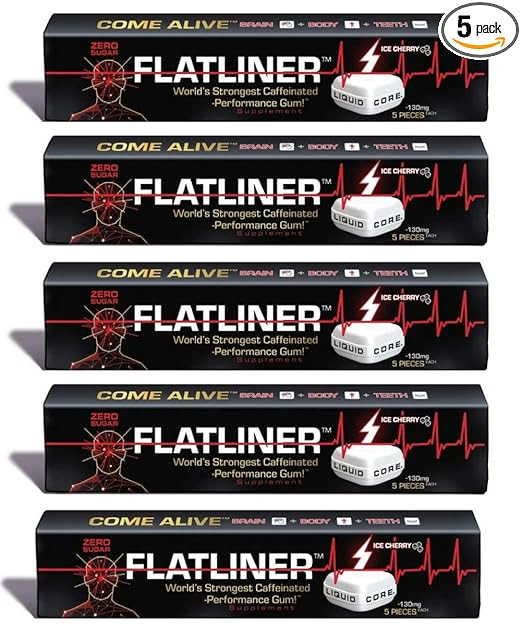 FLATLINER Caffeinated Gum – Zero Sugar Xylitol Gum, 130mg of Natural Caffeine Per Piece, Ice Ch... | Amazon (US)