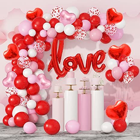 150PCS Valentine's Day Balloon Garland Arch Kit, 42" Love Foil Balloons Red Pink White Confetti H... | Amazon (US)