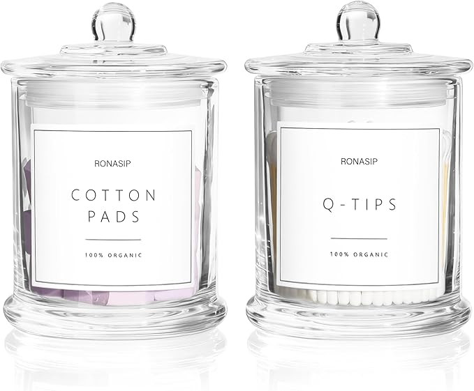 Qtip Holder & Cotton Pad Dispenser, Bathroom Organizer and Storage Canisters, 16oz Glass Apotheca... | Amazon (US)