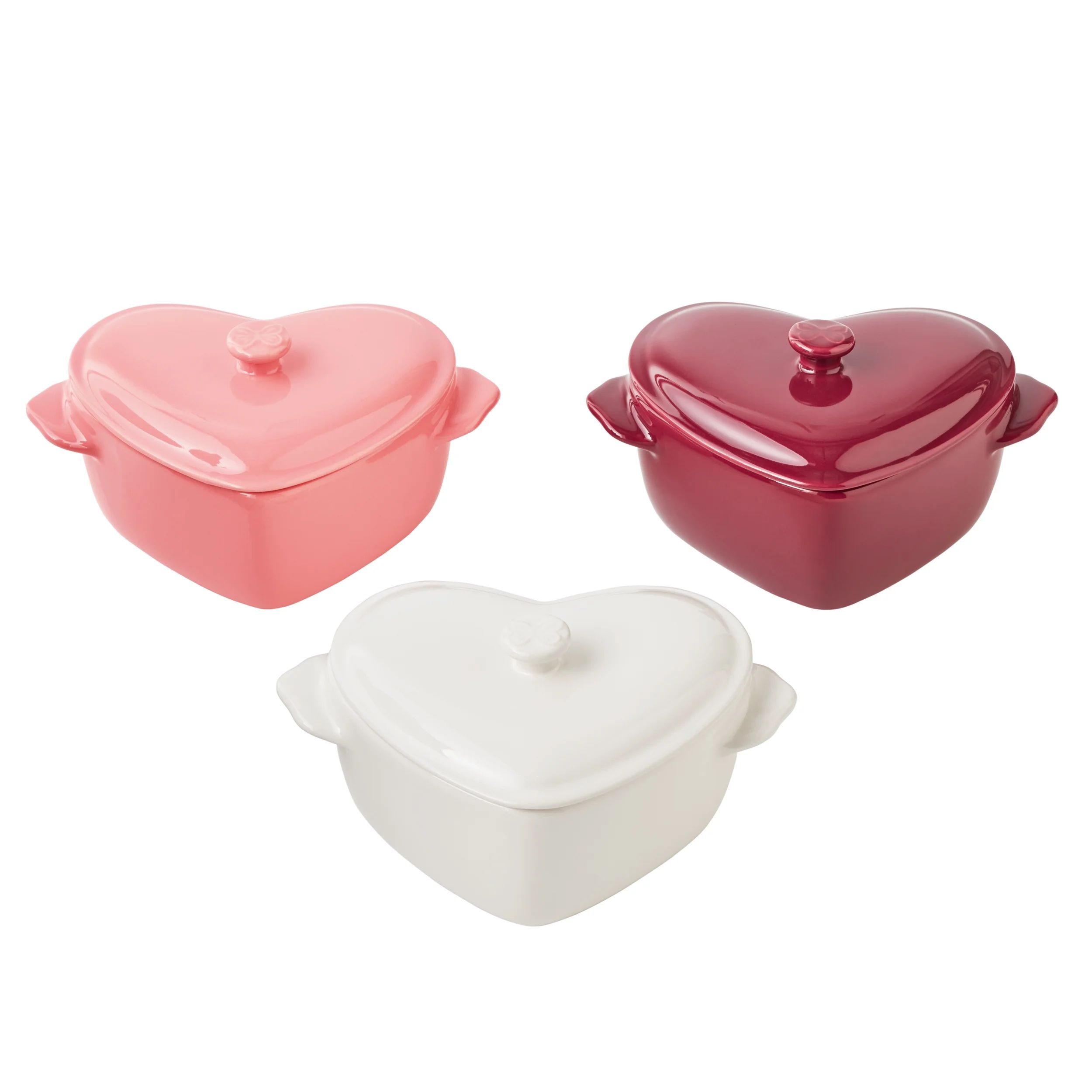 3-Piece Mix Colored Mini Hearts Ceramic Baking Dish with Lid, The Pioneer Woman 6.45" - Walmart.c... | Walmart (US)