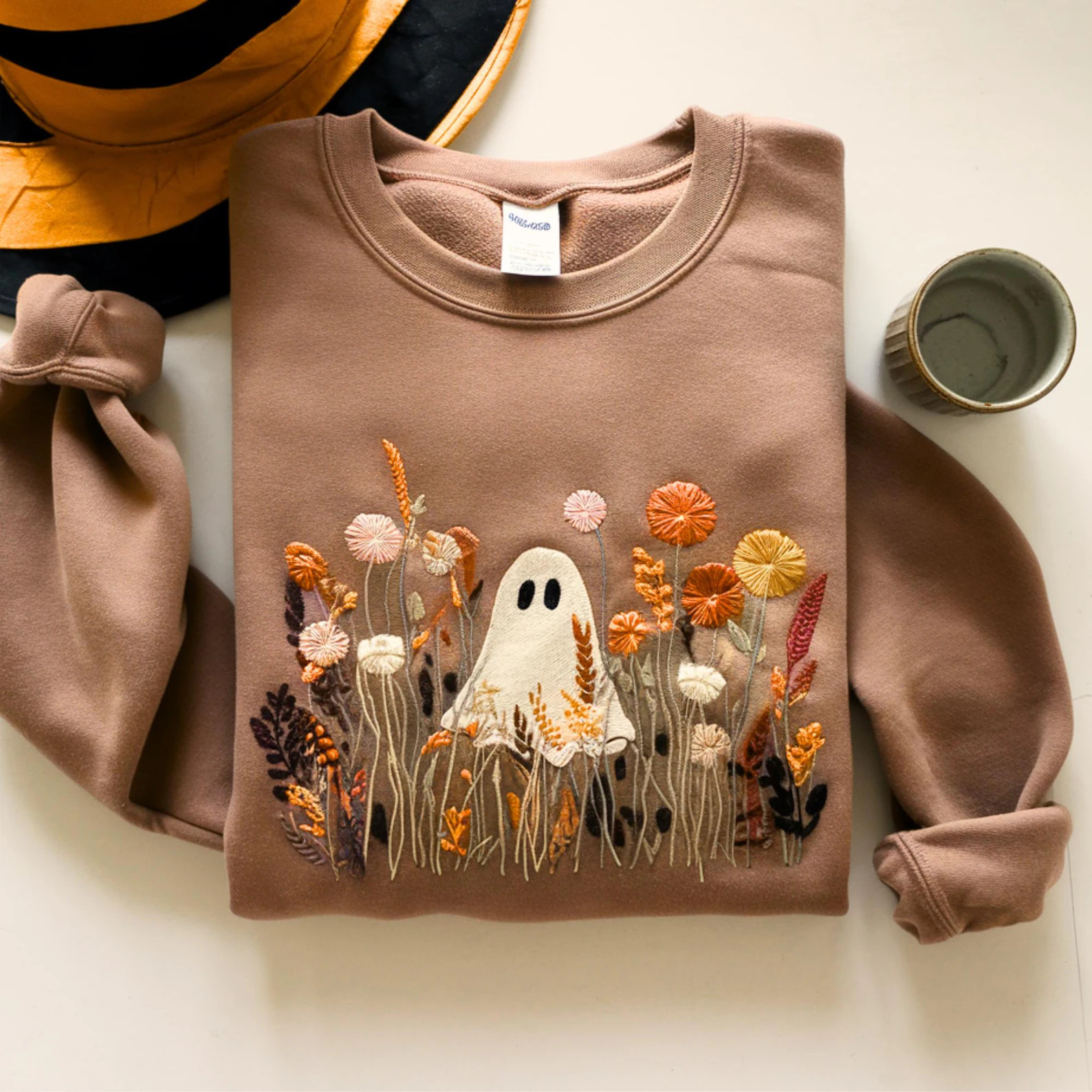 Embroidered Halloween Ghost Sweatshirt: Spooky Wildflower Tee | Etsy (Global)