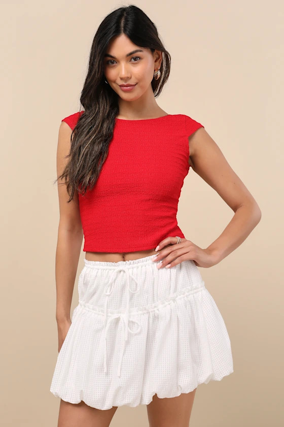 Kirsty White Tiered Drawstring Bubble-Hem Mini Skirt | Lulus