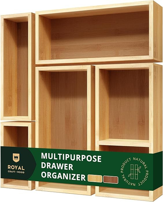 ROYAL CRAFT WOOD 5-Piece Bamboo Drawer Organizer Set – Multi-Use Storage Trays for Kitchen, Bat... | Amazon (US)