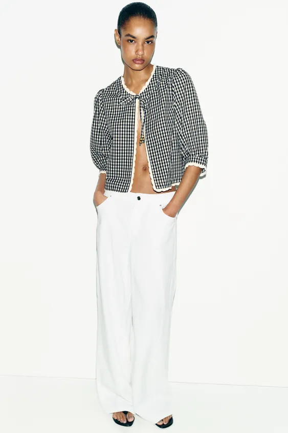 GINGHAM CHECK CROCHET JACKET | Zara UK