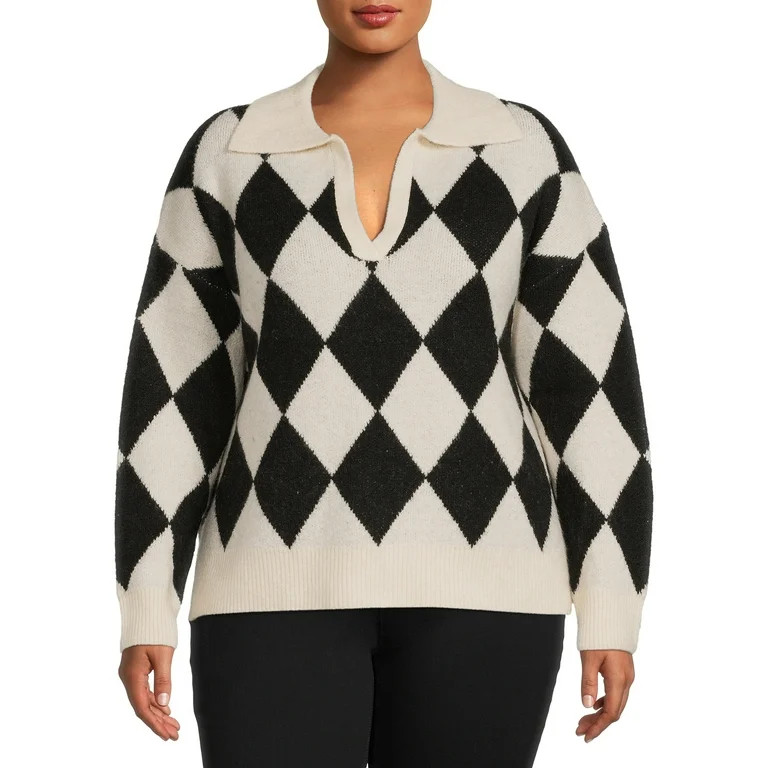 Debut Women's Plus Size Diamond Collared Sweater | Walmart (US)