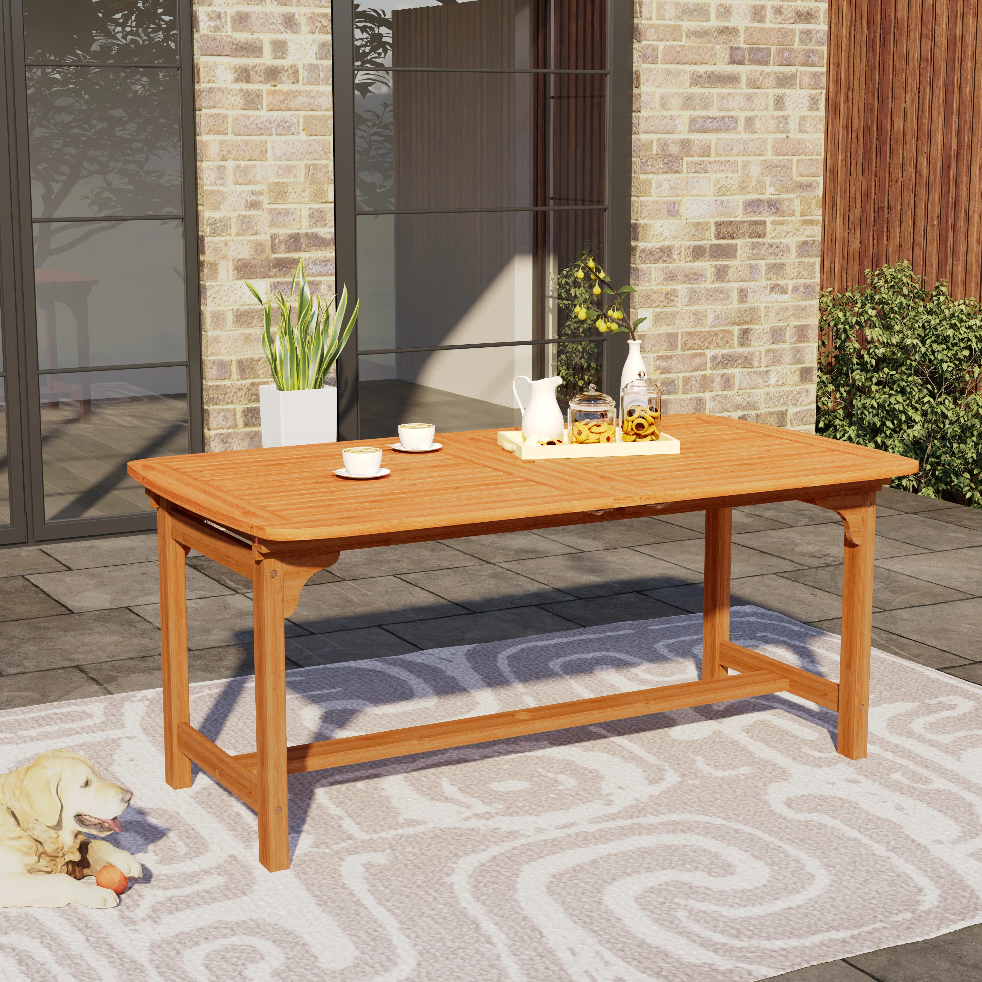 Tameyah Rectangular Acacia Extendable Outdoor Dining Table With Umbrella Hole , 94.5'' in. W 35.4... | Wayfair North America