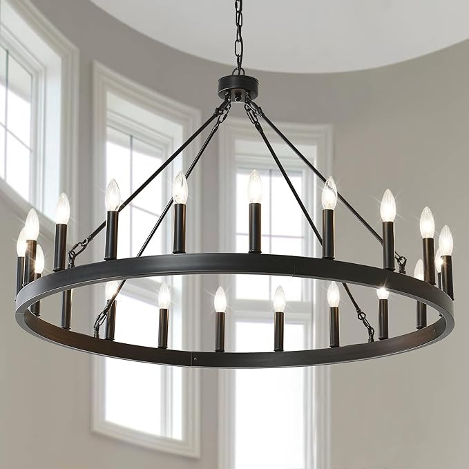 Wagon Wheel Chandelier Farmhouse 40-Inch, 20-Light Modern Black Chandelier for Dining Room, Round... | Amazon (US)