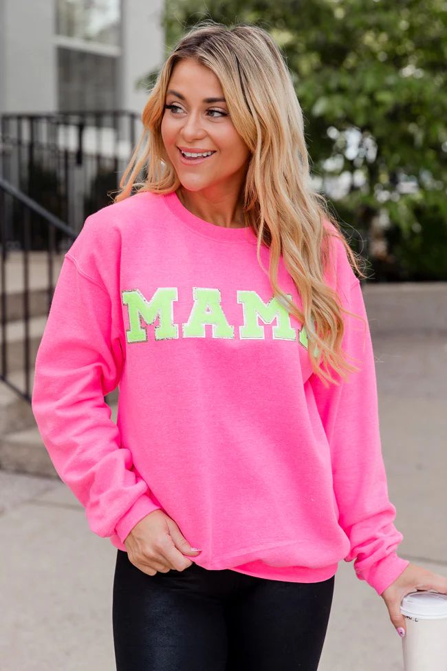 Mama Neon Chenille Patch Safety Pink Graphic Sweatshirt FINAL SALE | Pink Lily