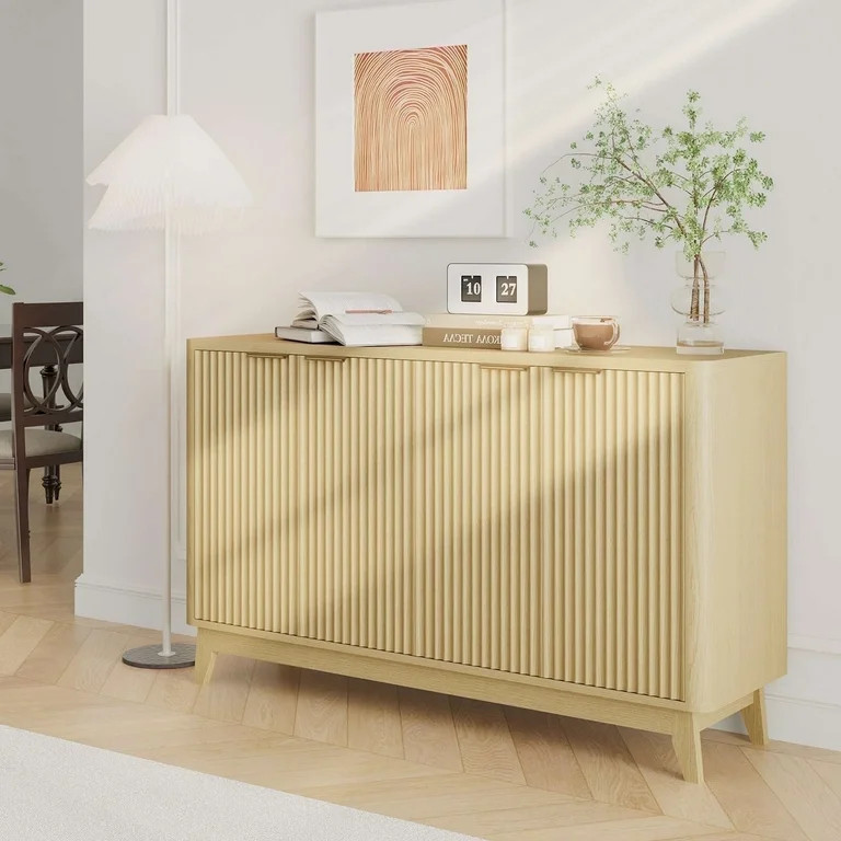 Large Fluted Sideboard,Buffet Cabinet with 4 Doors & Adjustable Shelves  for Living Room (Oak Nat... | Walmart (US)