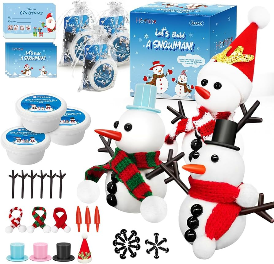 Hophine 3Pack Build a Snowman Kit – DIY Molding Clay Snowman Kit with Snowman-Themed Card & Sil... | Amazon (US)